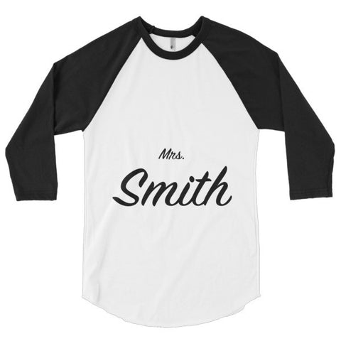 Custom lastname text Mrs. Smith 3/4 sleeve raglan shirt, personalized shirt, gift for wife