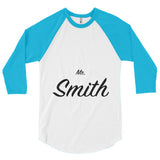 Custom lastname text Mr. Smith 3/4 sleeve raglan shirt, personalized shirt, gift for husband