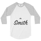 Custom lastname text Mr. Smith 3/4 sleeve raglan shirt, personalized shirt, gift for husband