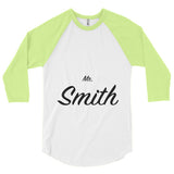 Custom lastname text Mr. Smith 3/4 sleeve raglan shirt, personalized shirt, gift for husband