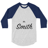 Custom lastname text Mr. Smith 3/4 sleeve raglan shirt, personalized shirt, gift for husband